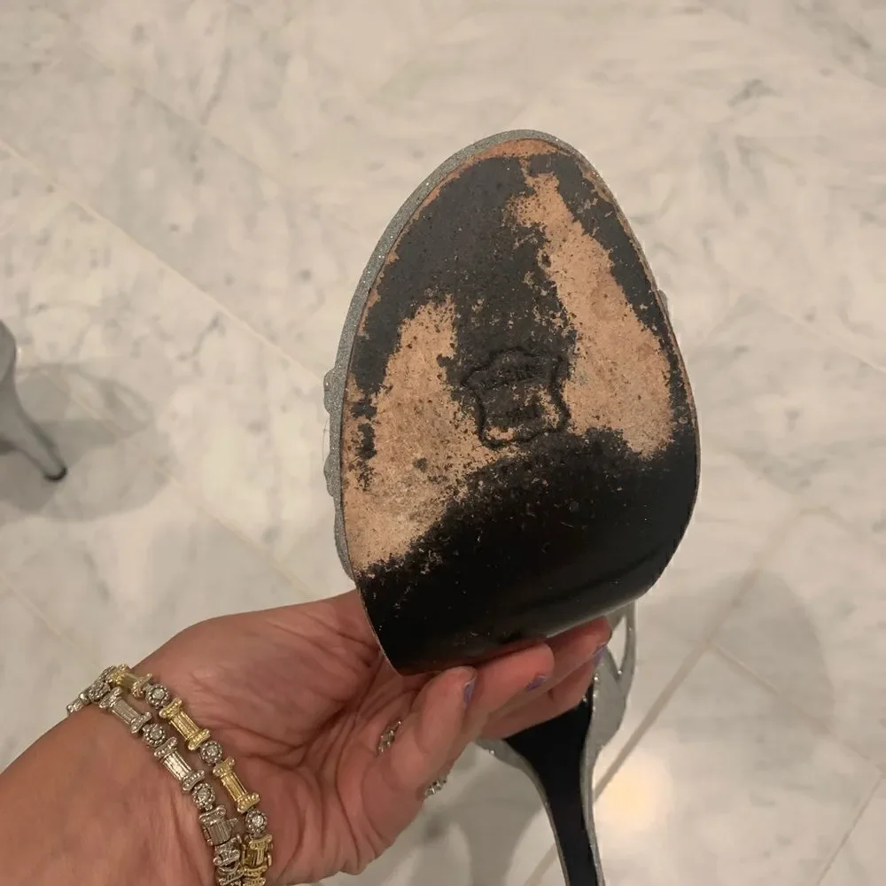 STUART WEITZMAN🤍Silver glitter platform slingback